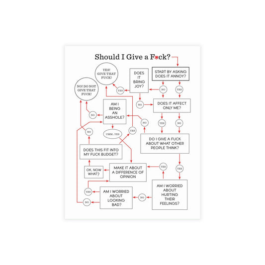 "Should I Give a Fuck?" Flowchart Postcards (available in 10/30/50 ct.; envelopes included)